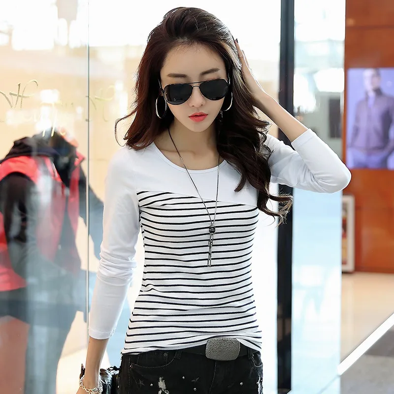 

T Shirt Women Top Shirts Long sleeve Casual Tshirt Striped Female O-neck T-Shirt Women's Tops Tee Shirt Femmel