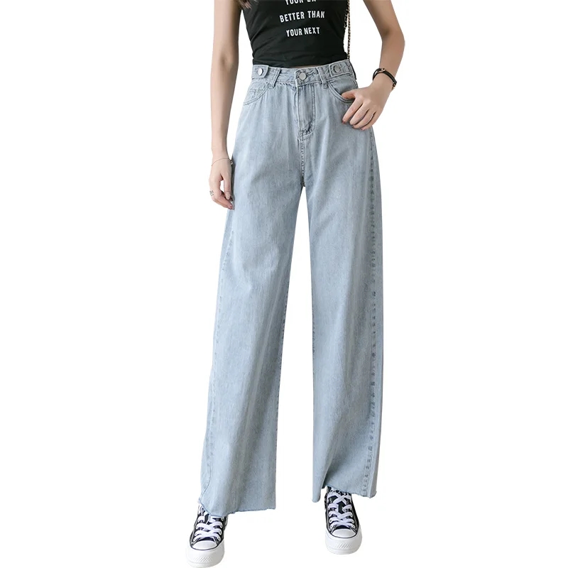 boyfriend Vintage jeans women high waisted wide leg pants jeans blue casual Straight trousers korean streetwear denim pants