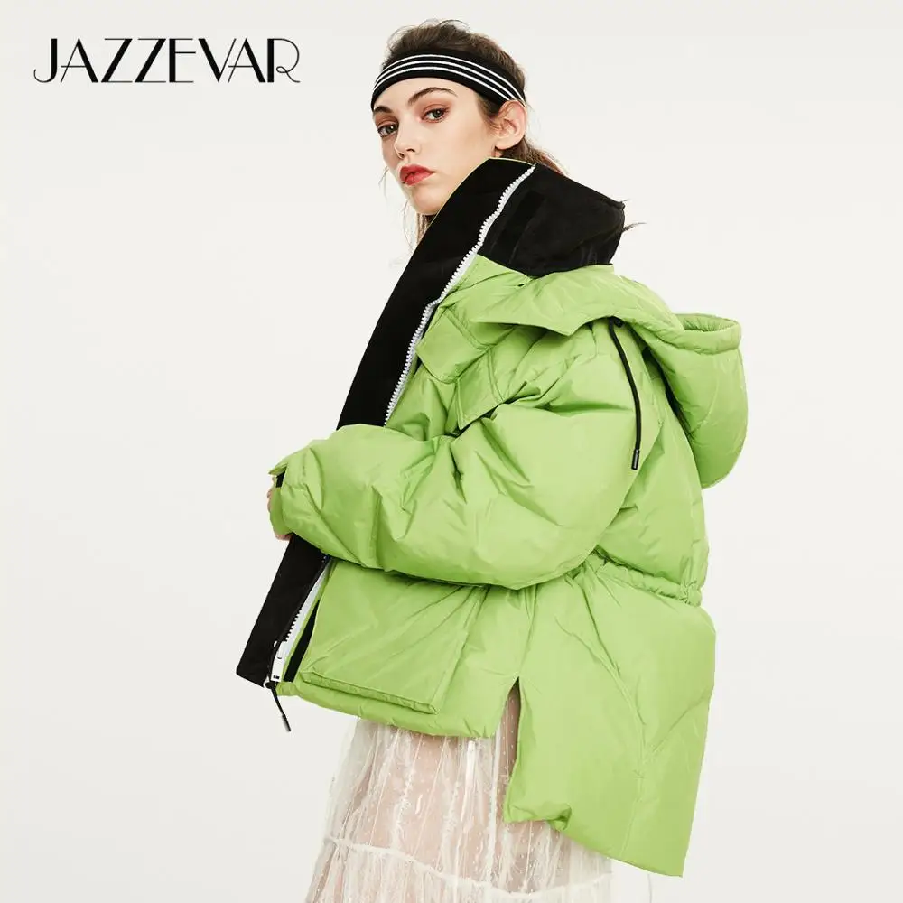 JAZZEVAR 2022 Winter New Arrival Women Down Jacket High Quality Green Color with A Hood Fashion Coat