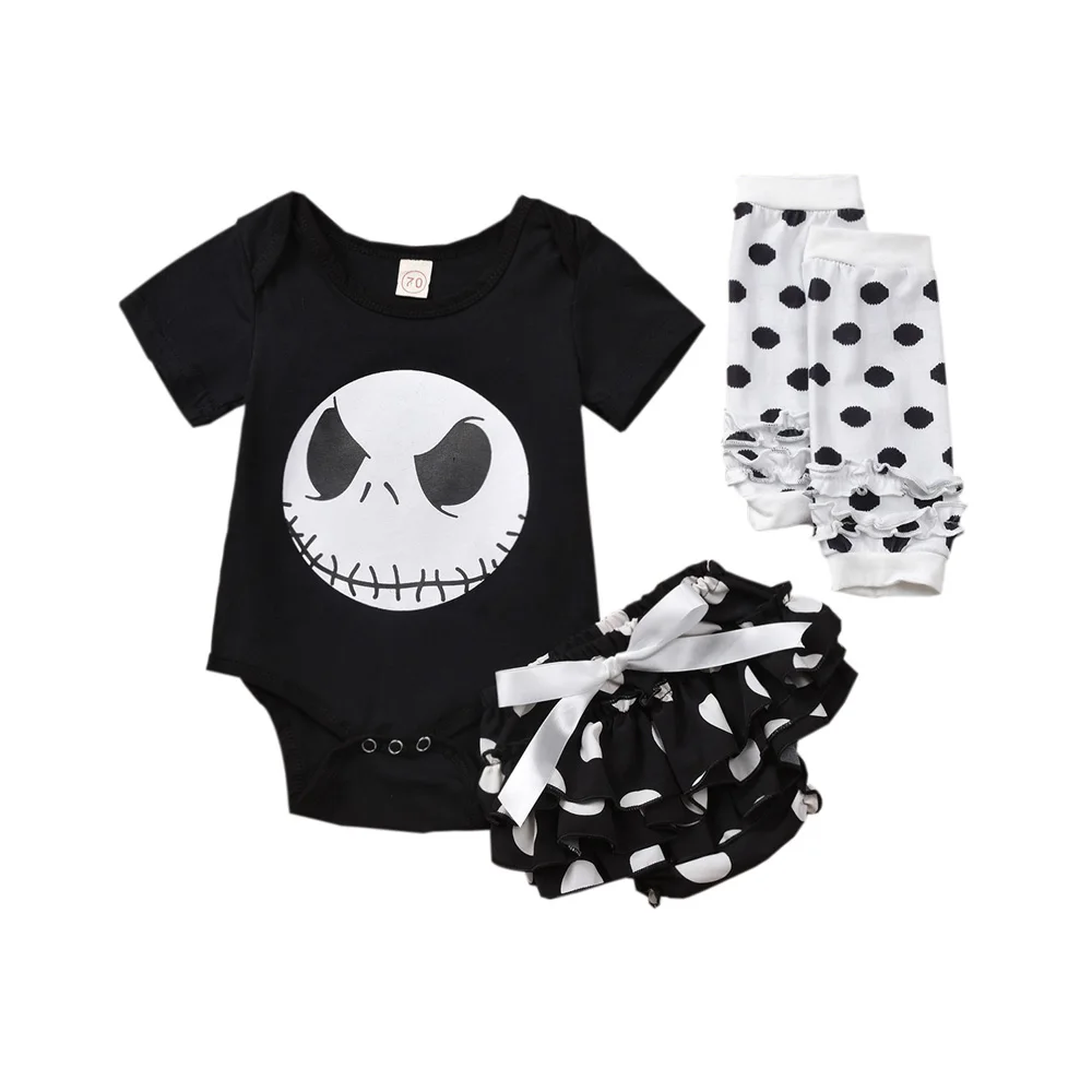 

Комплекты одежды на Хэллоуин для новорожденных девочек Футболка с принтом топы, комбинезон, юбка-пачка, шорты в горошек + гетры, модная одежд...