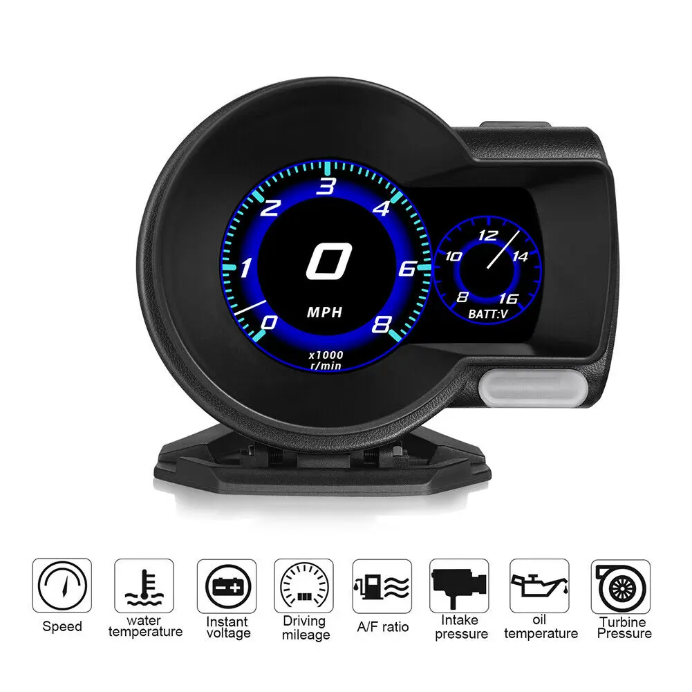 Универсальный Профессиональный HUD цифровой дисплей Автомобильный OBD Boost Gauge Напряжение Спидометр температура воды сигнализация диагностический инструмент