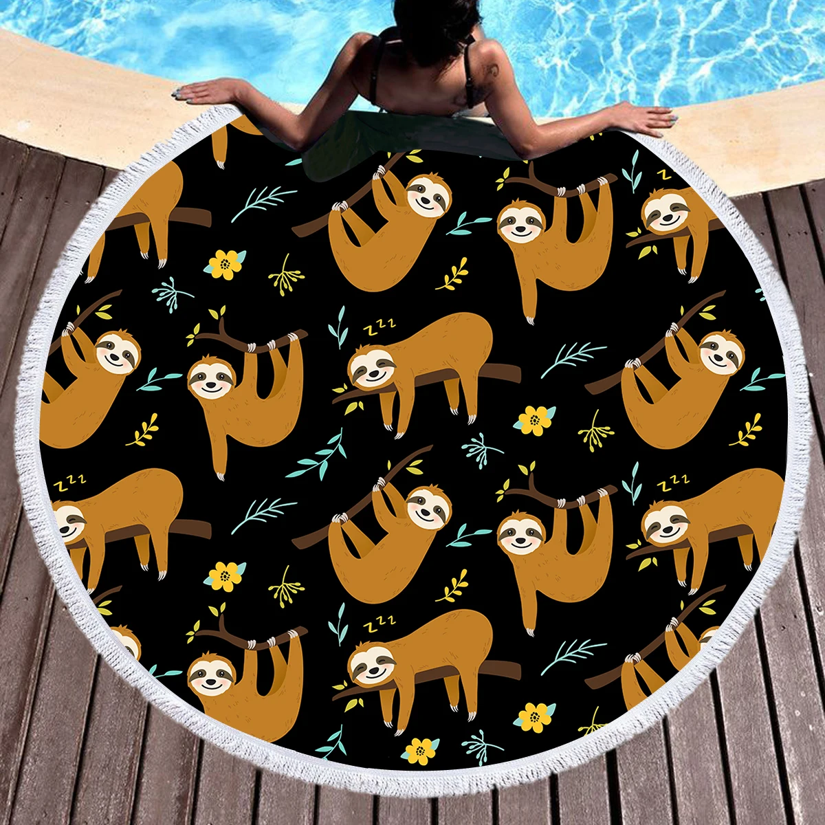 

Round Microfiber Beach Towel Upside Down Sloth Travel Blanket Swimming Cover Cloth Cartoon Animal Yoga Matt Home Decorative