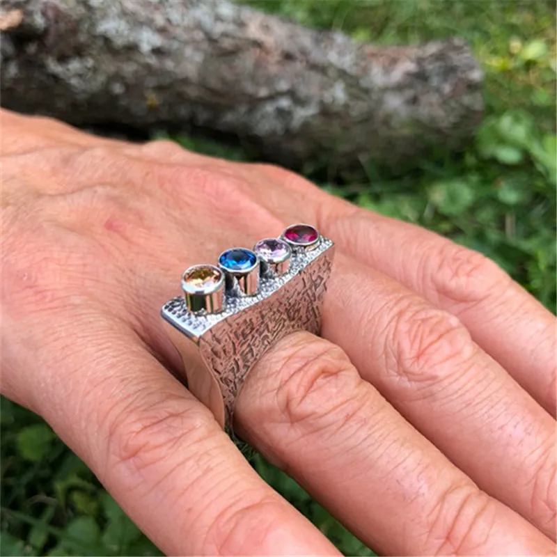 2019 индийские ювелирные изделия Большое Серебряное кольцо с разноцветным