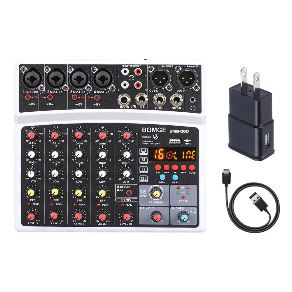 BMG-06D 6 каналов аудио микшер Замена 16 DSP Bluetooth-совместимый USB интерфейс запись |