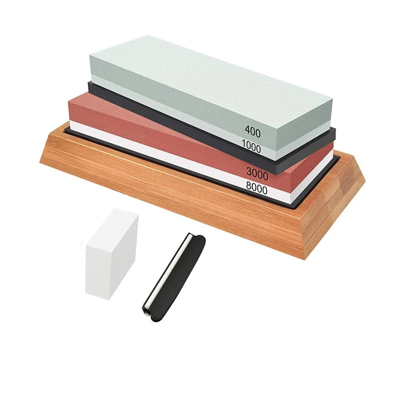 

Knife Sharpening Stone Set 4 Side Grit 400/1000 Premium Sharpener Stone Kit Includes NonSlip Bamboo Base Angle Guide