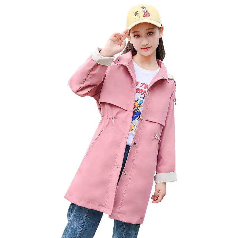 Корейский Стильный Длинный плащ с капюшоном для девочек подростков детский