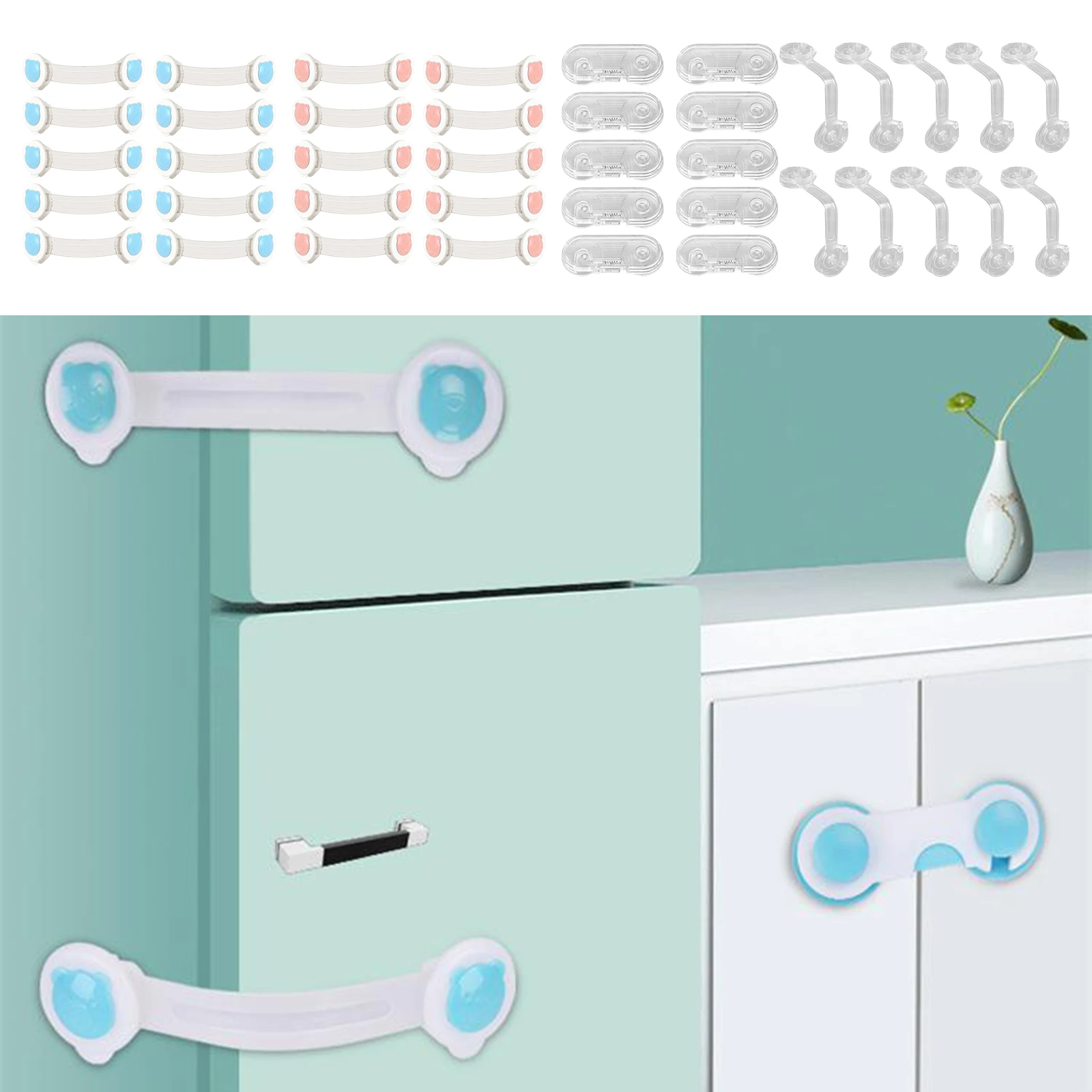 

10pcs Child Safety Strap Locks, Drawer Locks Cabinet Locks for Babies, Cabinet Latches