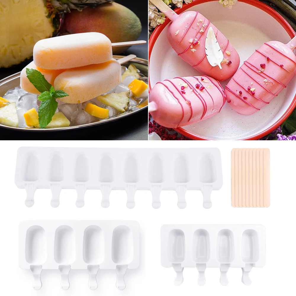 

Silicone Ice Cream Mold DIY Homemade Popsicle Molds Freezer Juice 4 Cell Big Size Ice Cube Tray Popsicle Barrel Maker Mould Tool
