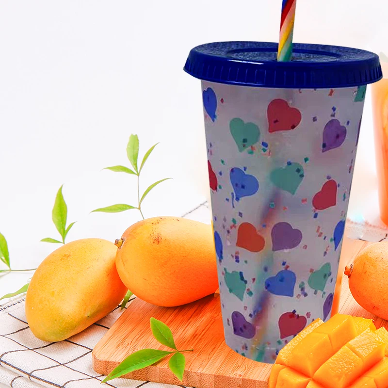 

710/500ml Color Changing Confetti Cup Reusable Plastic Tumbler With Lid And Straw Cold Cup Straw Cup Kitchen Drinkware Gadgets