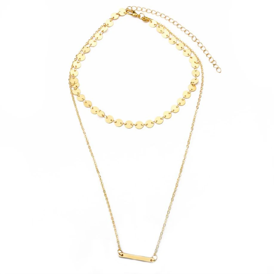 Женское многослойное ожерелье с цепочкой-монеткой