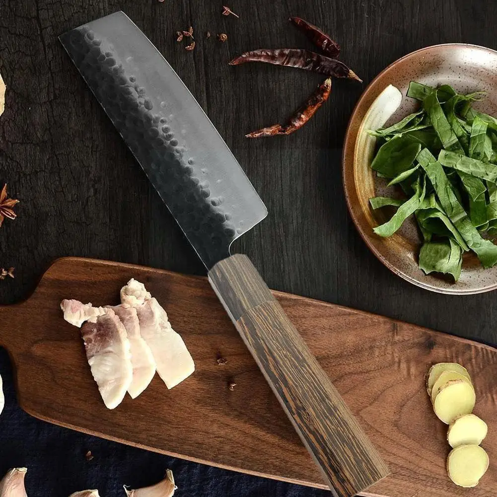 

Восьмиугольный нож в японском стиле, инструменты из высокоуглеродистой стали, деревянный ручной нож с s-образной рукояткой, для готовки шеф-...