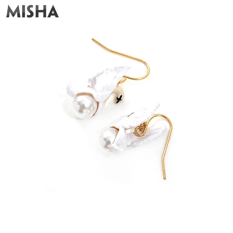 MISHA серьги-капли для женщин, высокое качество, ручная работа, эмалированная глазурь, Черный лебедь, Белый лебедь, серьги, шикарное ювелирное изделие, подарок для девушек 2075