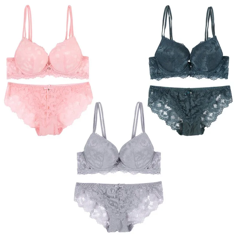 

Push Up Bra Sets Women Sexy Bralette Lace Embroidery Lingerie Breathable Padded Comfortable Brassiere + Underwear Underwire