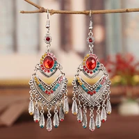 2020 vintage corful beaded earrings for women kolczyki retro silver color tassel rhinestones earrings bijoux