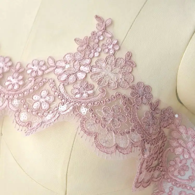 Bean pink 3Yd Белый Черный Цвета бисером кординг Свадебные кординг кружева/блесток цветок Venise кружевной отделкой DIY ремесло 15 см Ширина - Цвет: Bean pink