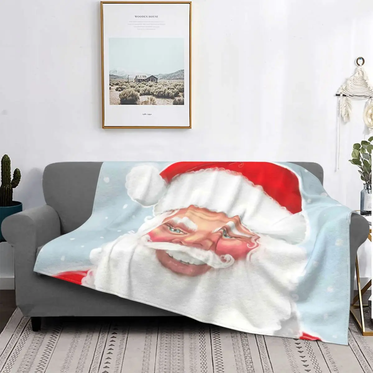 

2022 Christmas Santa Blanket New Year Printed Stitch Cotton Spring Autumn Plush Decoration Throw Blankets For Bed Thin
