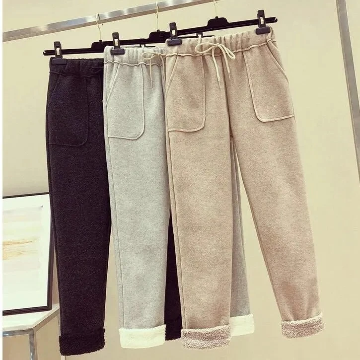 

Autumn/Winter New Woolen Pants Imitation Lamb Velvet Straight Pants High-waist Casual Nine-point Pants Loose Harem Pants