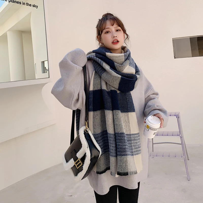 Шарф женский зимний из искусственного кашемира мягкий в клетку |