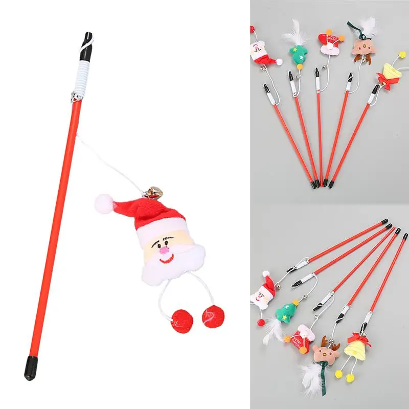 Christmas Cat Teaser Wand Cute Cartoon Funny Tree Santa Claus Toy Interactive Pet Supplies | Дом и сад