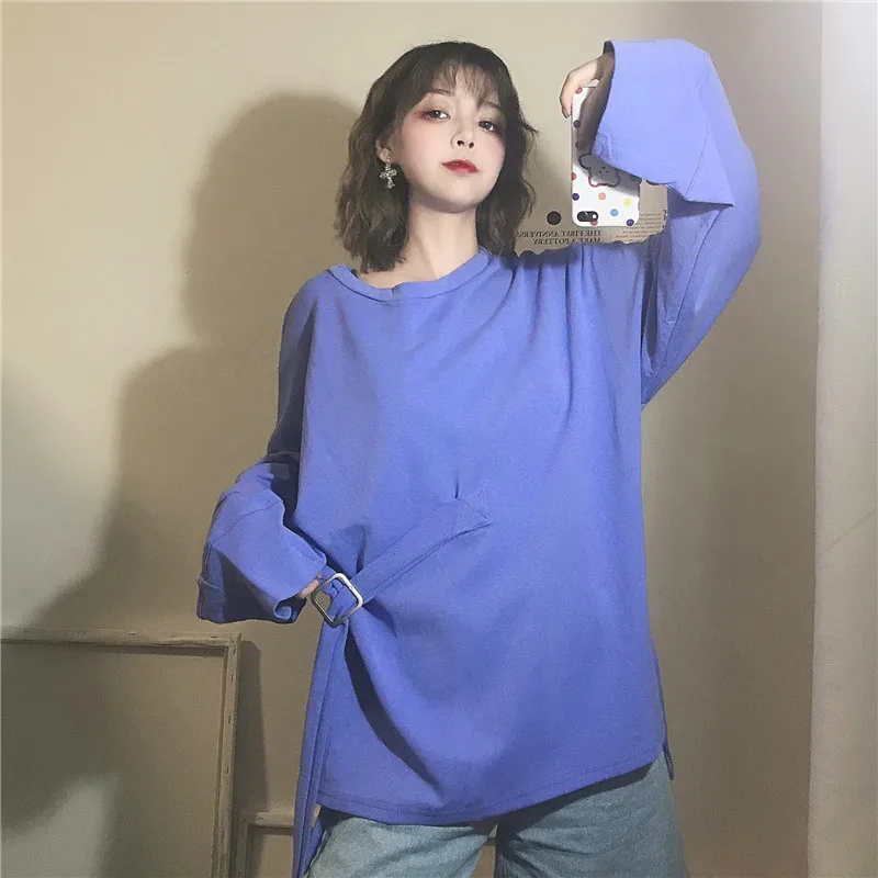 

Cotton Long Sleeve T-shirt Women's Solid Color Upper Garment New Fall 2020 Korean Loose Fashion Casual Bottomed Round Neck Shirt