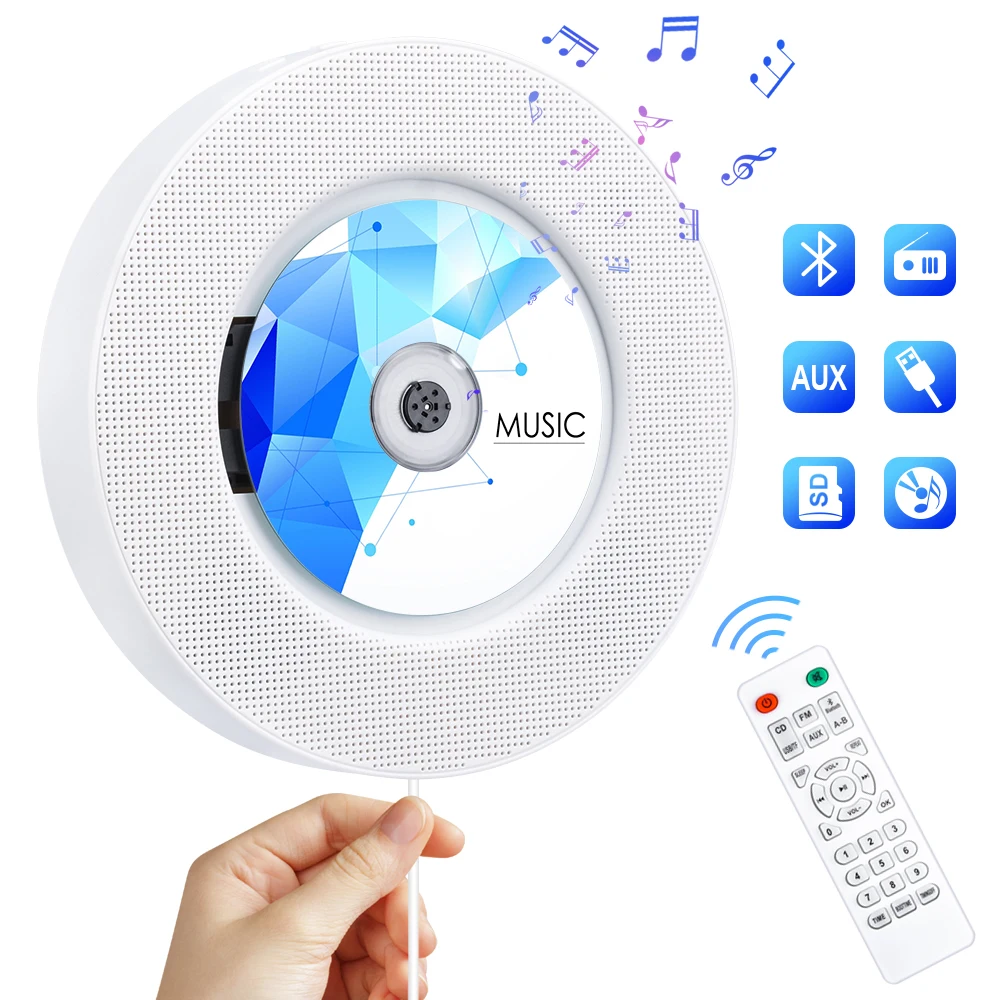 Qosea настенный CD плеер Bluetooth светодиодный дисплей Встроенный HiFi динамик аудио с