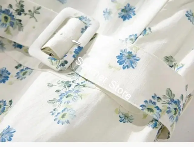 

Puff Sleeve Women's Shirt Square Collar Floral Print Sashes Summer Female Tops