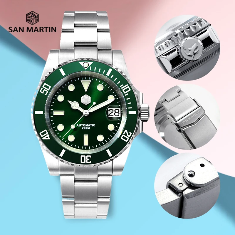 

San Martin Diver Water Ghost Men Automatic Mechanical Watches Sapphire Crystal Ceramic Bezel 20Bar Luminous Watch Luxury Brand