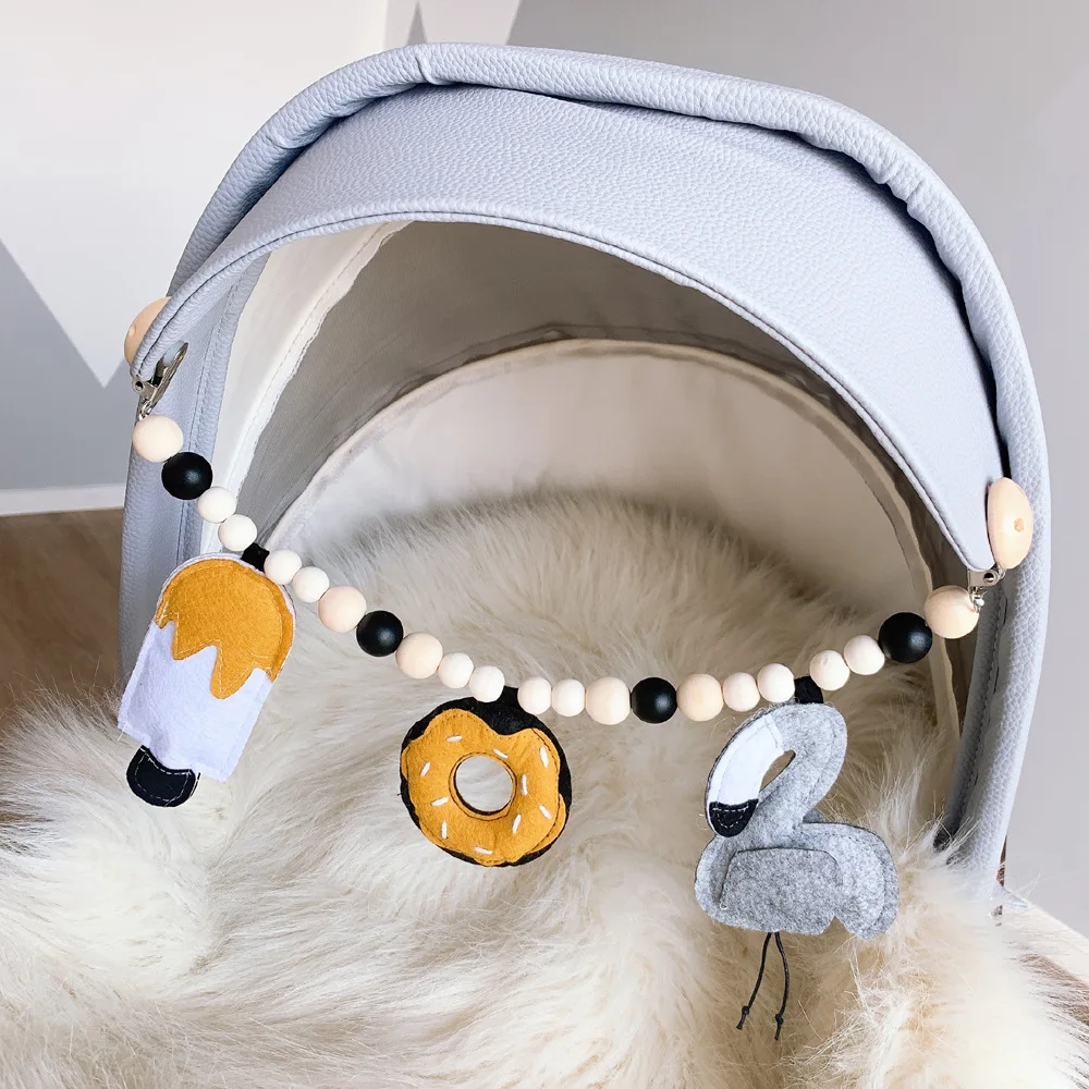 INS Nordic Wooden Baby Bracelet Pram Clip Kids Bed Hanging Rattles Toy  Pacifier Chain Nursery Baby Bedroom Decoration Gift