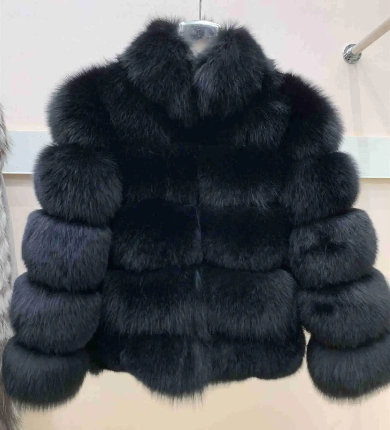 Black - collar Новая брендовая зимняя шуба из натурального Лисьего меха, толстая женская шуба из серебристого лисьего меха, шуба из лисьего меха с воротником - Цвет: Black - collar