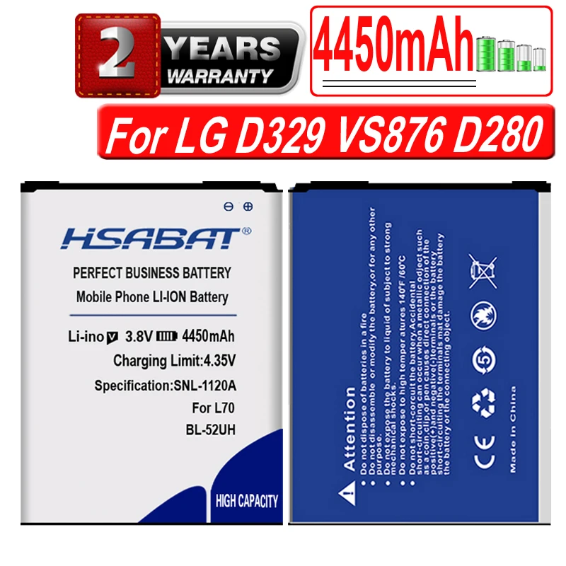 

HSABAT 4450mAh BL-52UH Battery for LG Spirit H422 L70 L65 D285 D320 D325 D329 VS876 D280 D320N D280N DUAL SIM H443 Escape 2