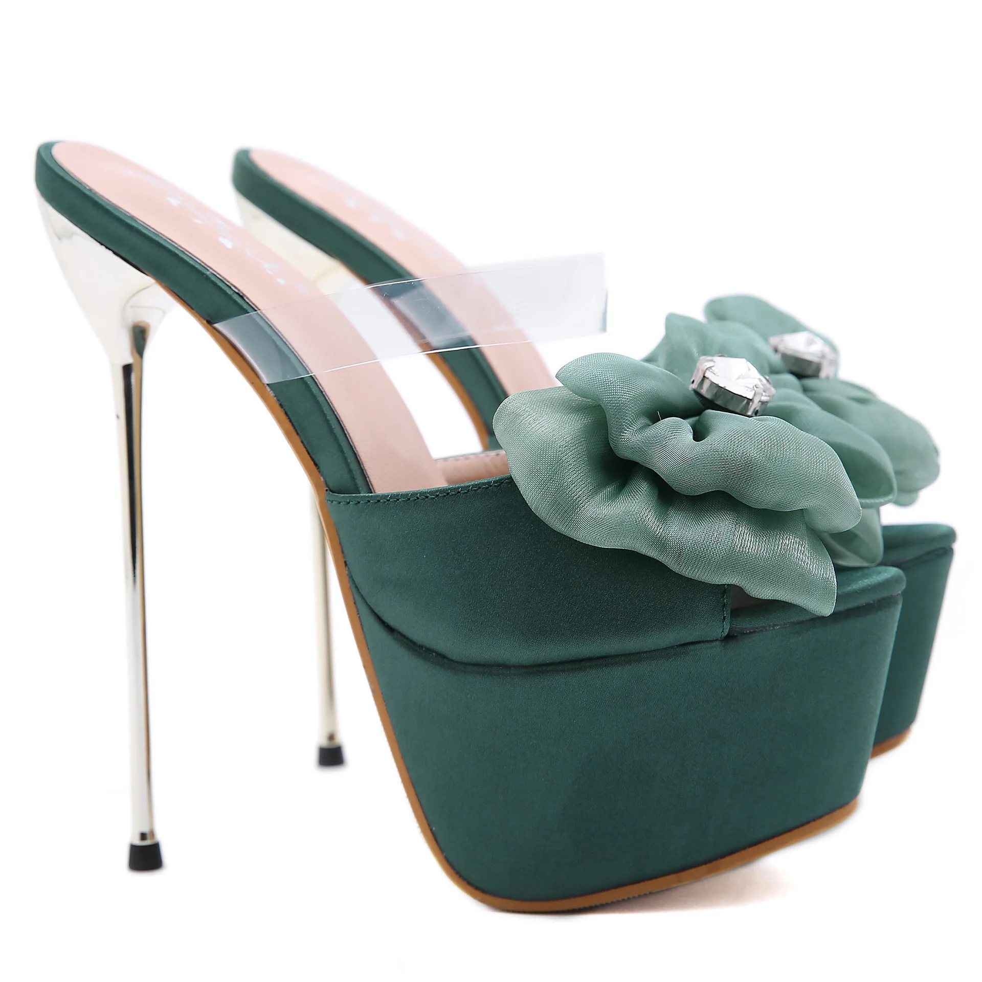 

2021 new women's shoes silk and satin large bow diamond thin high heel sandal