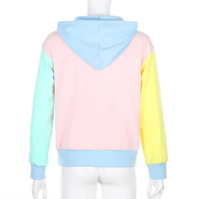 

Patchwork Hooded Sweatshirt Woman Casual 2020 Autumn New Top Loose Pink Women Pocket Hoodies Long Sleeve Pullovers