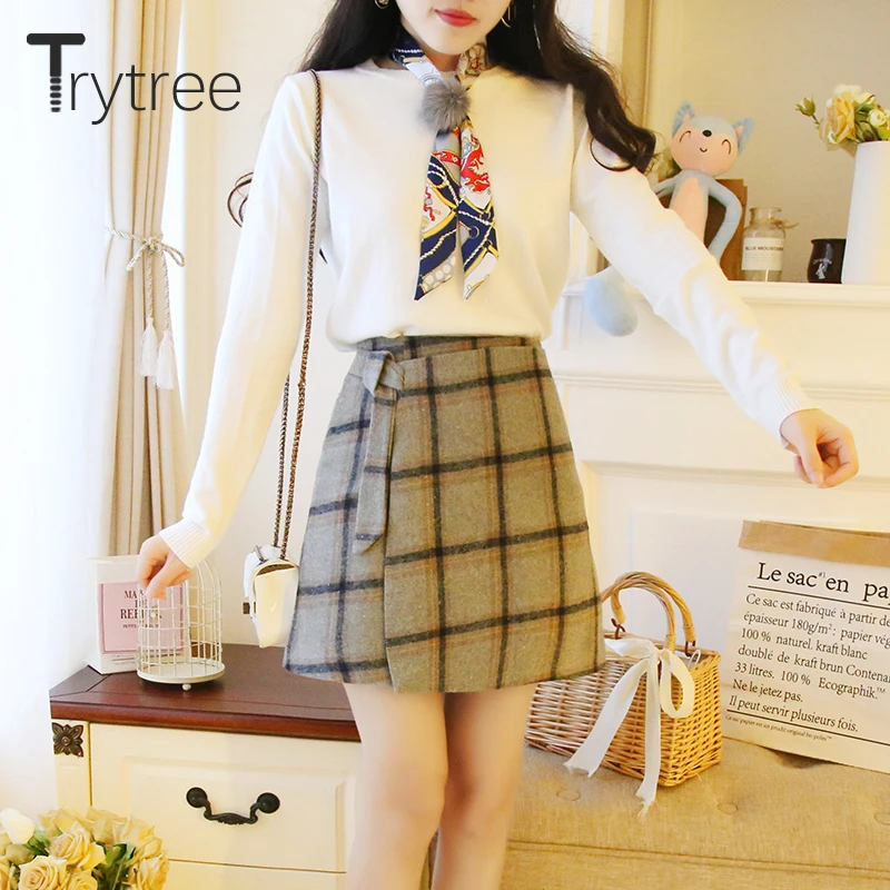 Осенне зимний комплект из двух предметов Trytree 2020 повседневный вязаный однотонный