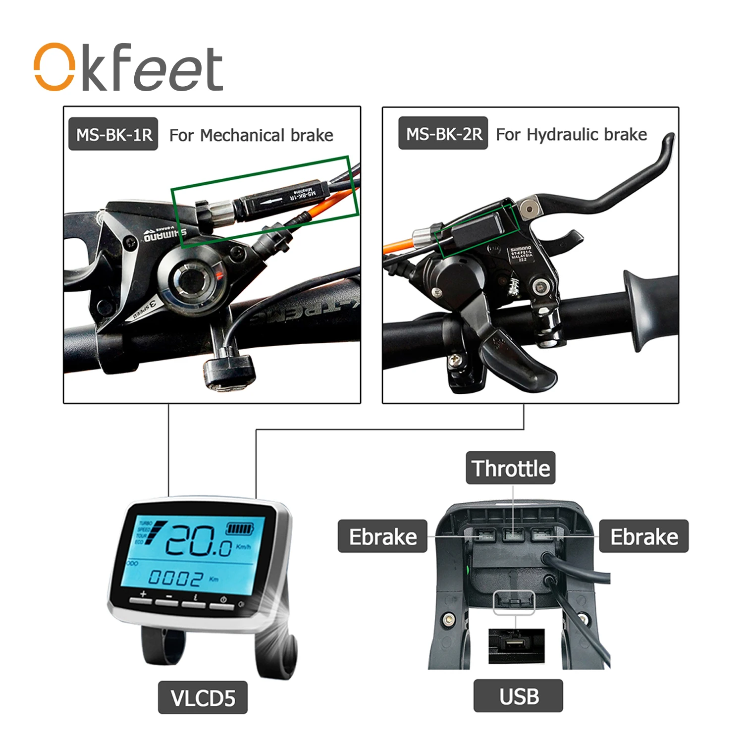 Okfeet TSDZ Mid приводной двигатель Tongsheng тормозной датчик гидравлический Ebrake для VLCD5 дисплей
