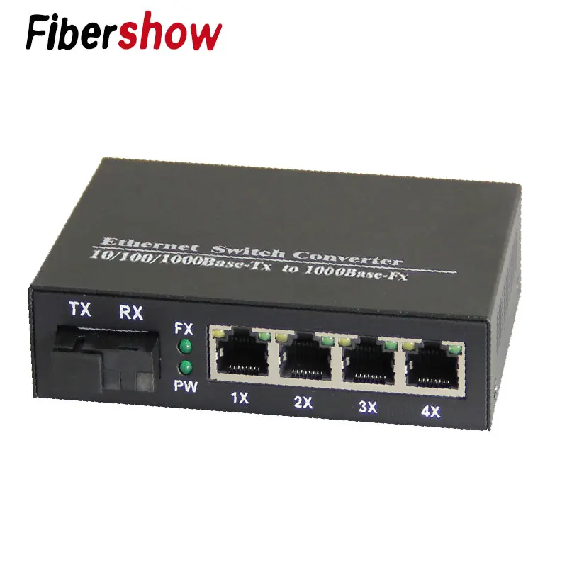VLAN Ethernet волоконный коммутатор 4 RJ45 1 SC виртуальный канальный медиа конвертер одномодовый волоконный порт 10/100/1000 м точка-точка