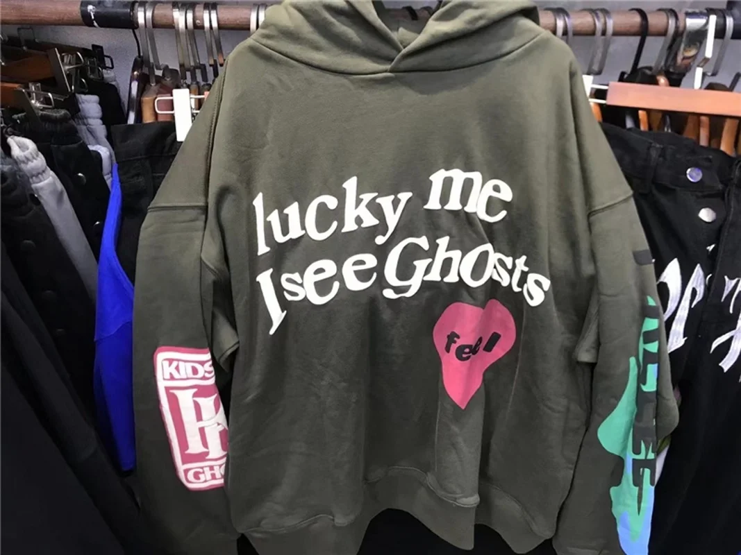 

Толстовка унисекс, пуловер с рисунком призраков, Канье Уэста, худи с надписью Lucky me I see Ghost, худи с красным сердцем