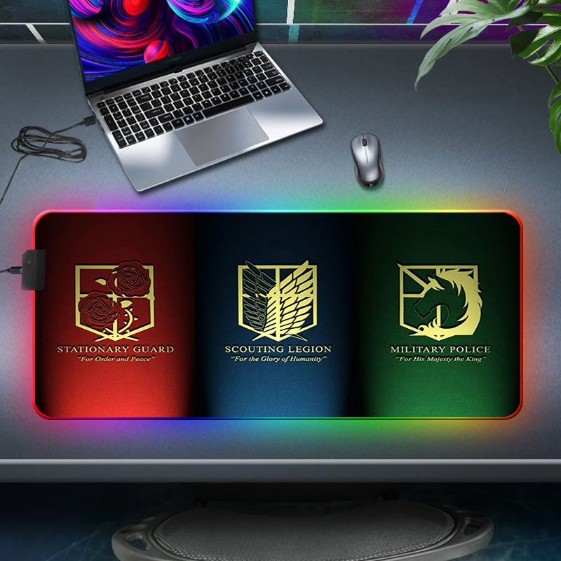 

Attack on Titan Anime RGB Computer Mouse Pad Large Gaming Accessories Mousepad XXL LED Gamer Mause Carpet Desk Mat for CS LOL