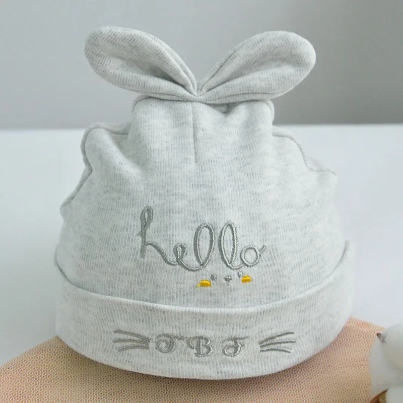 

0-4 Month Hello Bunny Hats Newborn Girls Boys Caps Infant Cap Child Hat Cotton Cap for Kids Children Pink Blue Grey Beige