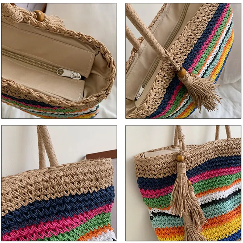 Цветные соломенные сумки на плечо DikizFly 2020 женские летняя пляжная сумка большие