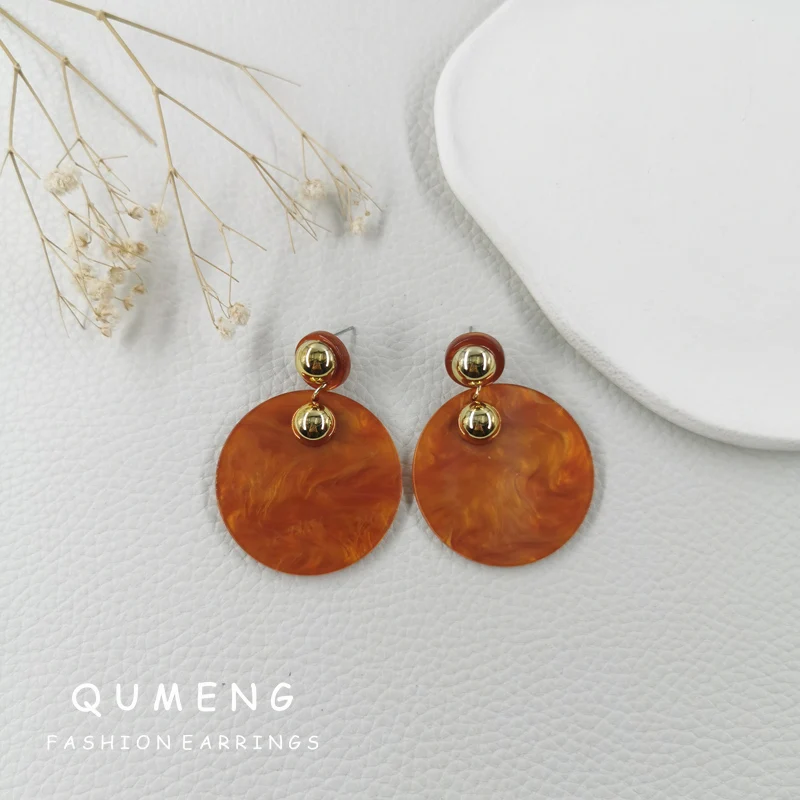 

Simplicity Retro Personality Women's Jewelry Brown Texture Circular Geometry Acrylic Pendant Earrings Trendy Party Holiday Gifts