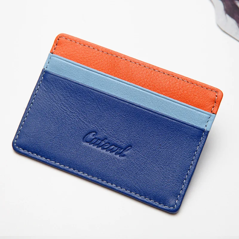 

Women Ultra Thin Simple Credit Card Holder Men Mini Real Cow Leather Business Card Case Slim Colorful Slots ID Card Cover