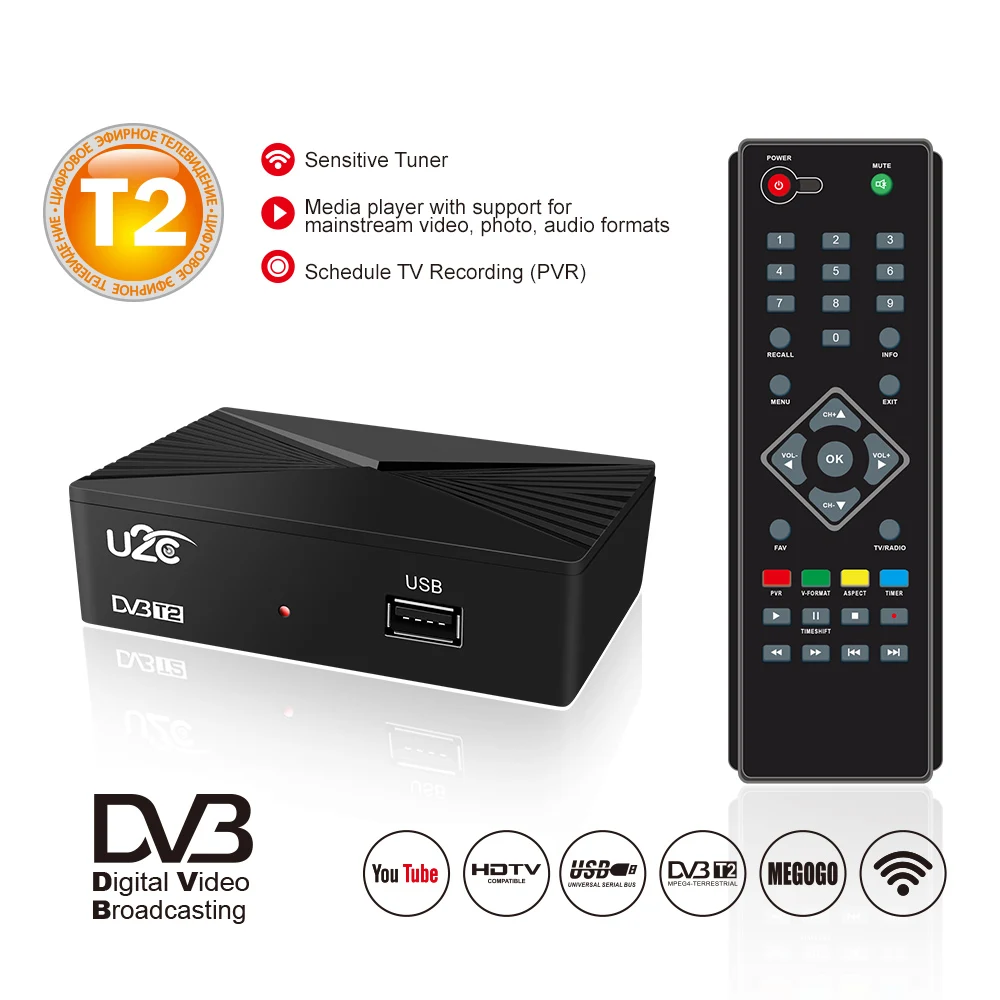Мини приемник U2C DVB T2 цифровой Full HD 1080P ТВ тюнер Vga H.264 с USB WiFi спутниковый декодер