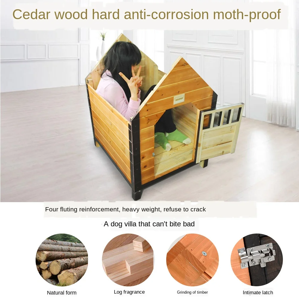 

Durable solid wood large dog house easy to clean outdoor teddy kennel environment-friendly odorless pet cabana