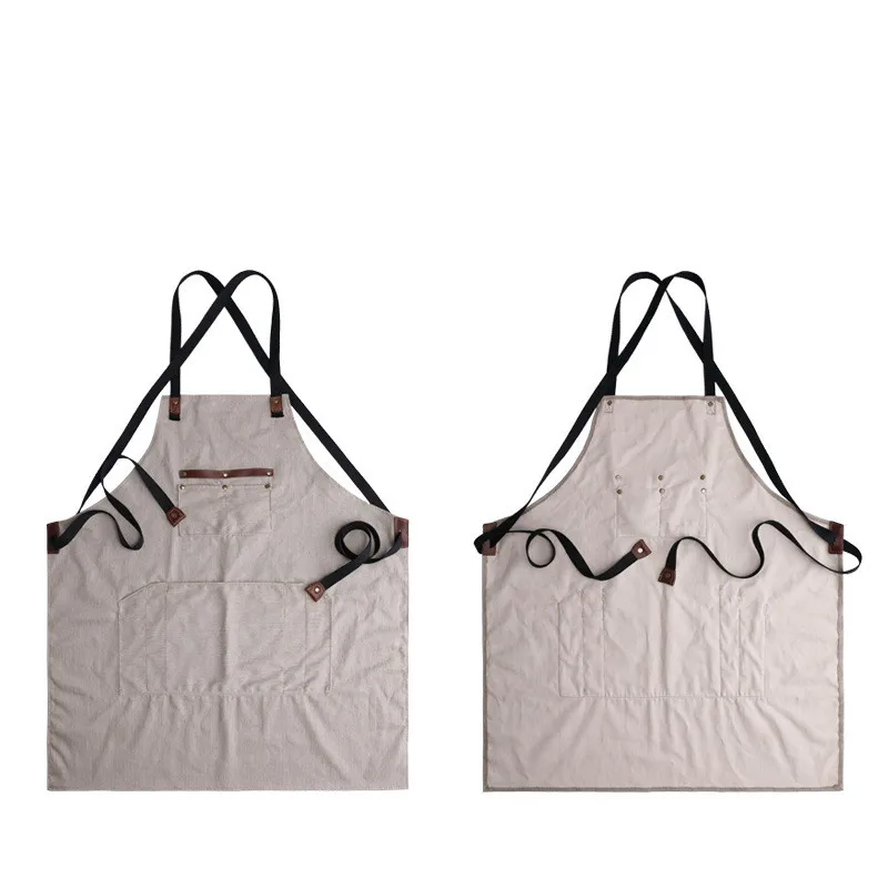 

Waxed Canvas Apron Barber/Carpenter Men Working Aprons Multi-Pockets Kitchen Restaurant Waitress Women Aprons