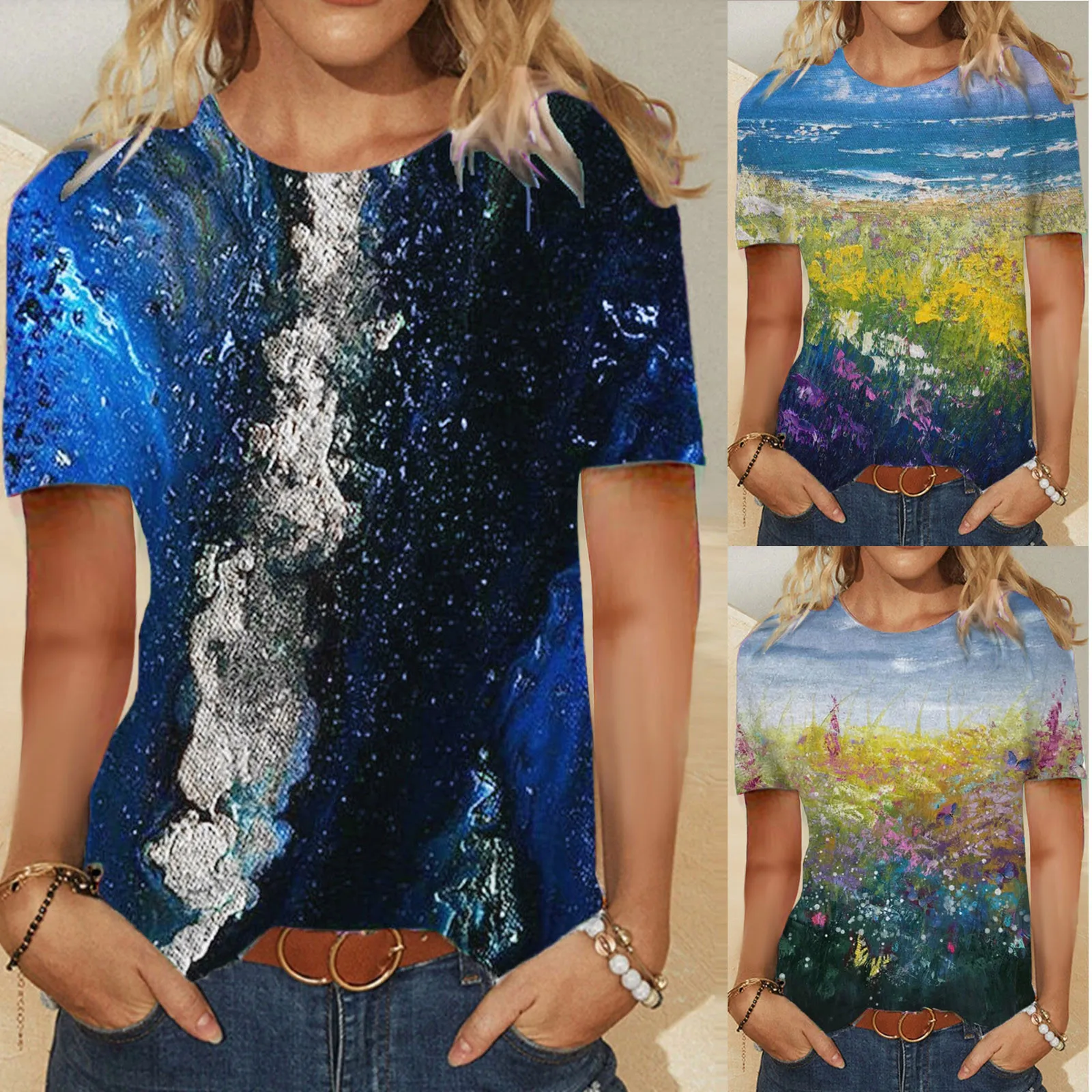 

Футболка женская с коротким рукавом, универсальная Свободная рубашка оверсайз в стиле хип-хоп с вышивкой и надписью, с круглым вырезом, в Ко...