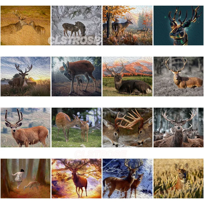 

Diy Diamond Painting of The Deer In The Forest and The Little Girl Swinging with Rusty Diamonds for Home Decoration Wall