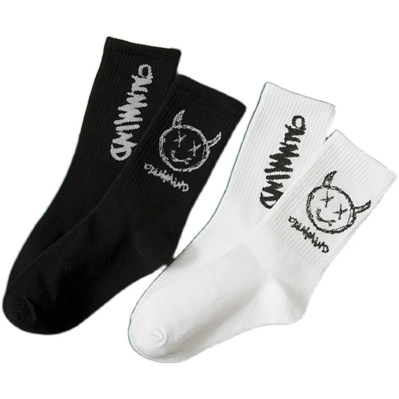 Two Pairs Of Women's Socks Hip Hop Skateboard Street Style In Tube Sports Socks Trend Little Devil Personality Cotton Socks