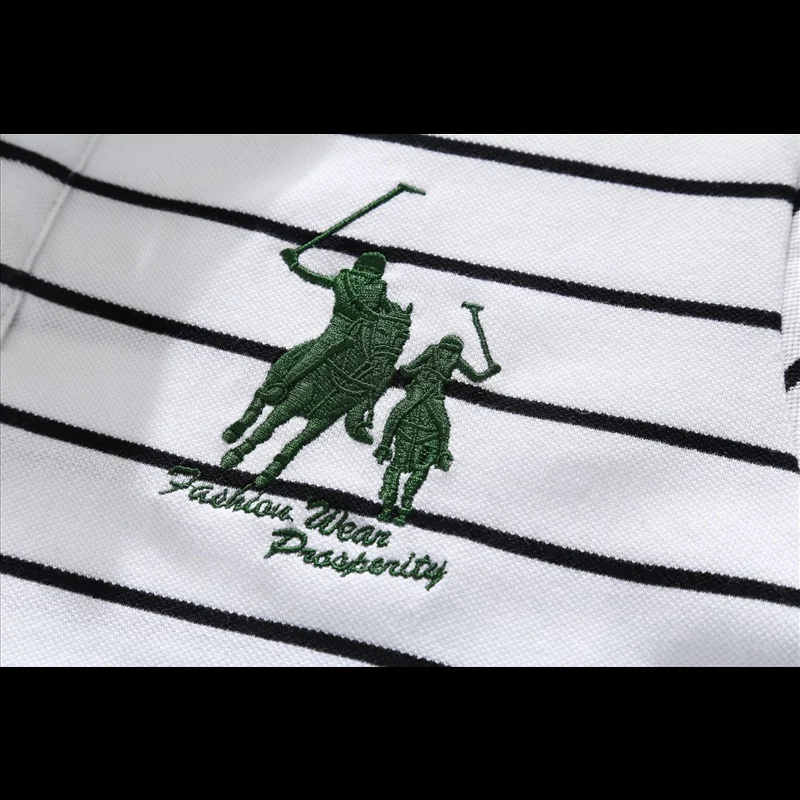 Мужская хлопковая рубашка-поло в полоску с коротким рукавом | одежда