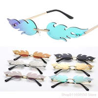 gozlugu uv400 luxury fashion fire flame ladies sunglasses retro rimless wave sunglasses metal shaded women glasses