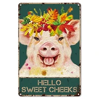 vintage hello sweet cheeks pig foral crown tin sign for toilet bathroom wc washroom decor best farmhouse decor gift